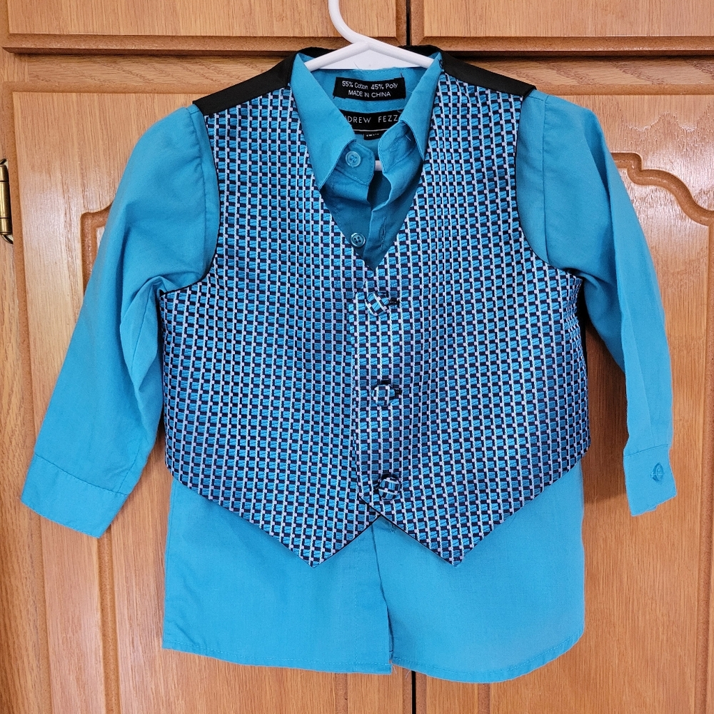 Andrew Fezza 2 Peice Blue Shirt and Vest. Size: 18 Months